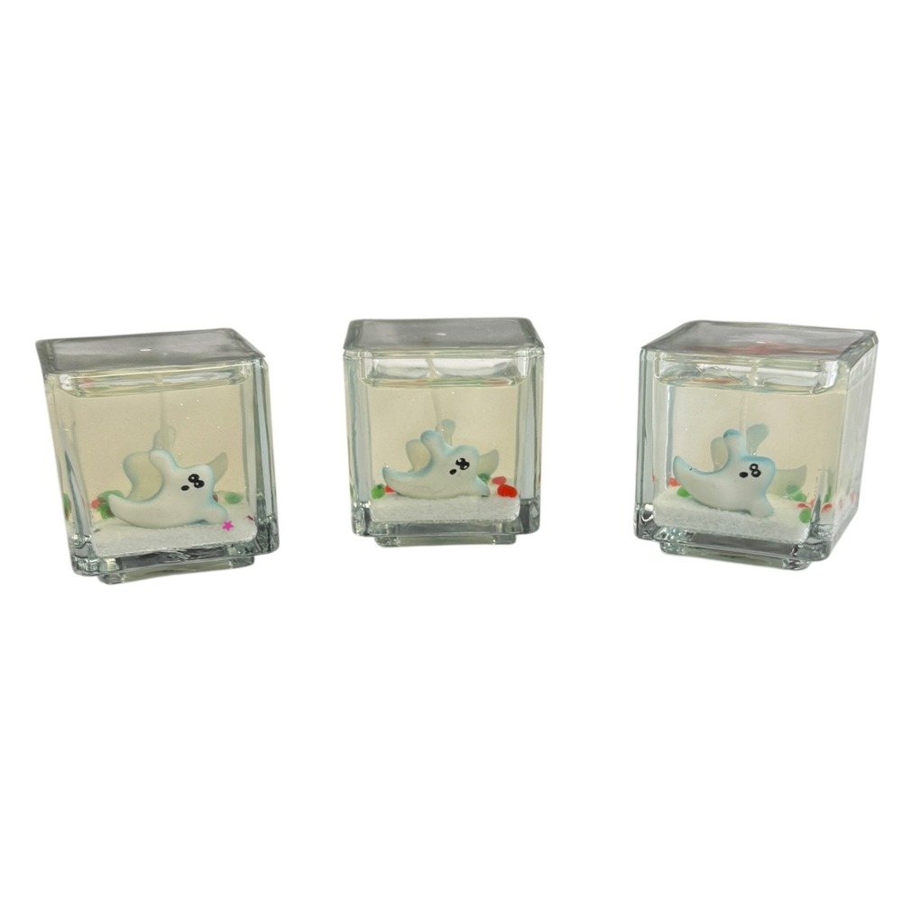 ew Hallmark Set of‎ 3 Halloween Ghost Candles Cubes Vintage